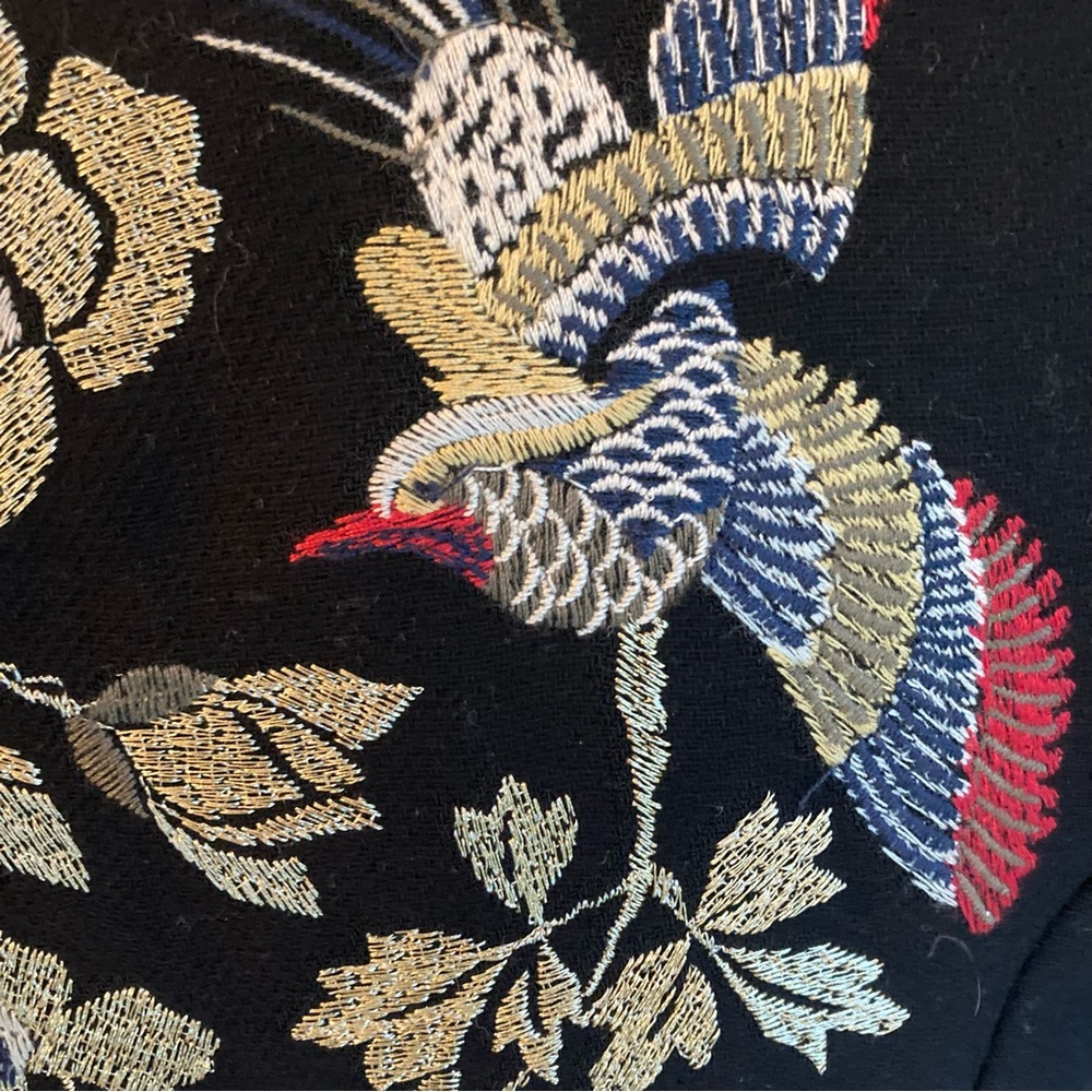 ZARA Black Embroidered Floral Bird Asian Print Military Jacket - Picture 12 of 16